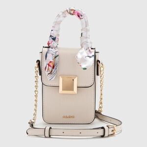 ALDO Babedar Mini Crossbody Phone Bag Cream Gold Chain Scarf Handle